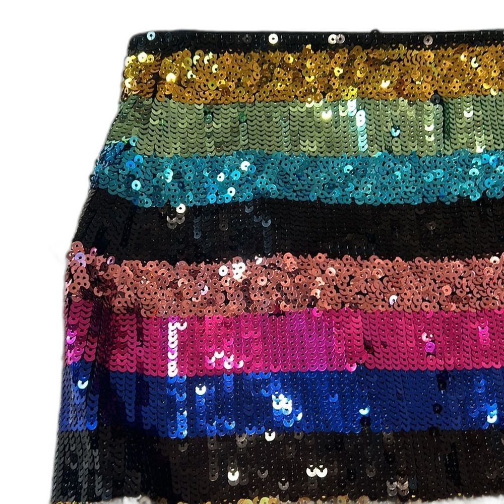 EXPRESS Sequin Rainbow Striped Miniskirt Bodycon Mini  Size XXS PRIDE  Sexy - Picture 2 of 7